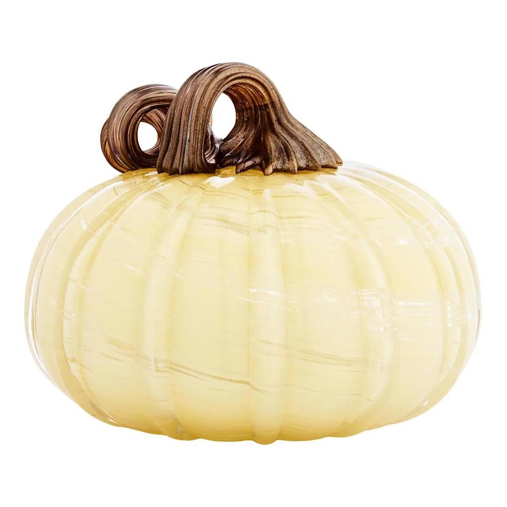Artisan Hand Blown Cream Glass Pumpkin with Twisted Bronze Stem Fall Decor - Picture 4 of 5